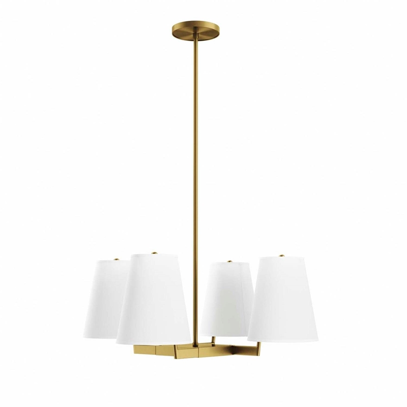 Modway Mercer 4-Light Metal and Fabric Pendant Light in White/Satin Brass