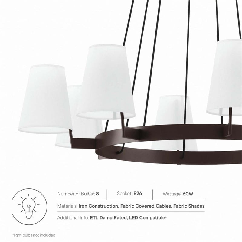Modway Surround 8-Light Metal and Fabric Chandelier in White/Bronze