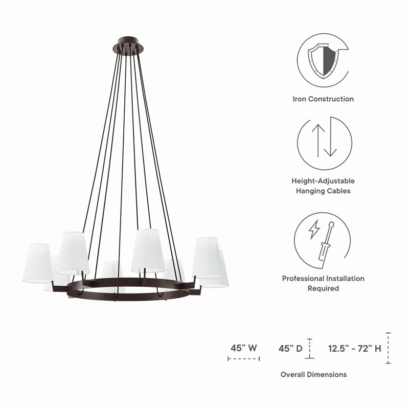 Modway Surround 8-Light Metal and Fabric Chandelier in White/Bronze