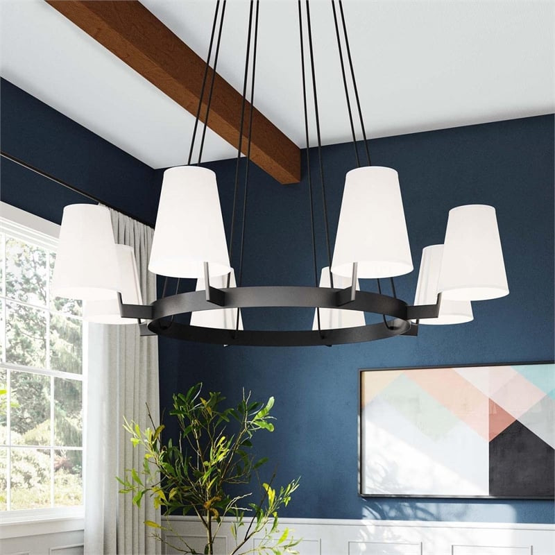 Modway Surround 8-Light Metal and Fabric Chandelier in White/Bronze
