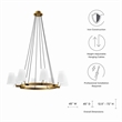 Modway Surround 8-Light Metal and Fabric Chandelier in White/Satin Brass