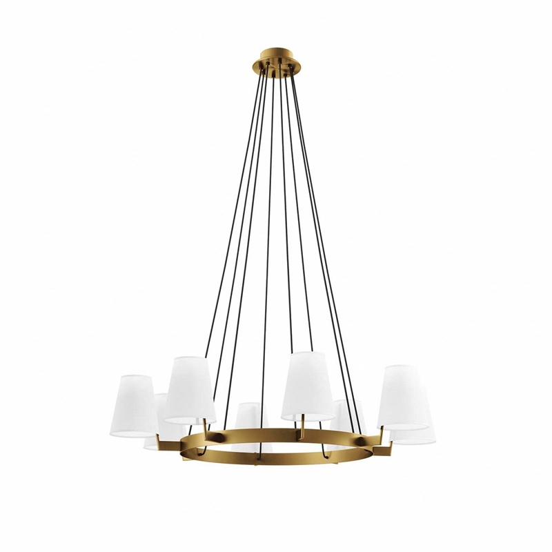 Modway Surround 8-Light Metal and Fabric Chandelier in White/Satin Brass