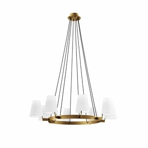 Modway Surround 8-Light Metal and Fabric Chandelier in White/Satin Brass