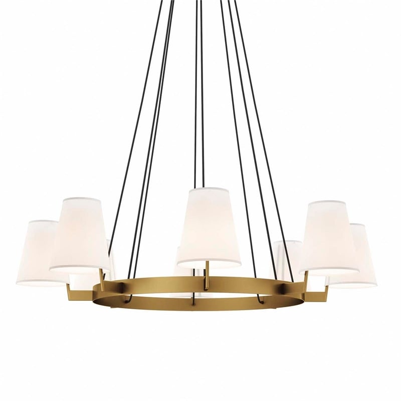 Modway Surround 8-Light Metal and Fabric Chandelier in White/Satin Brass