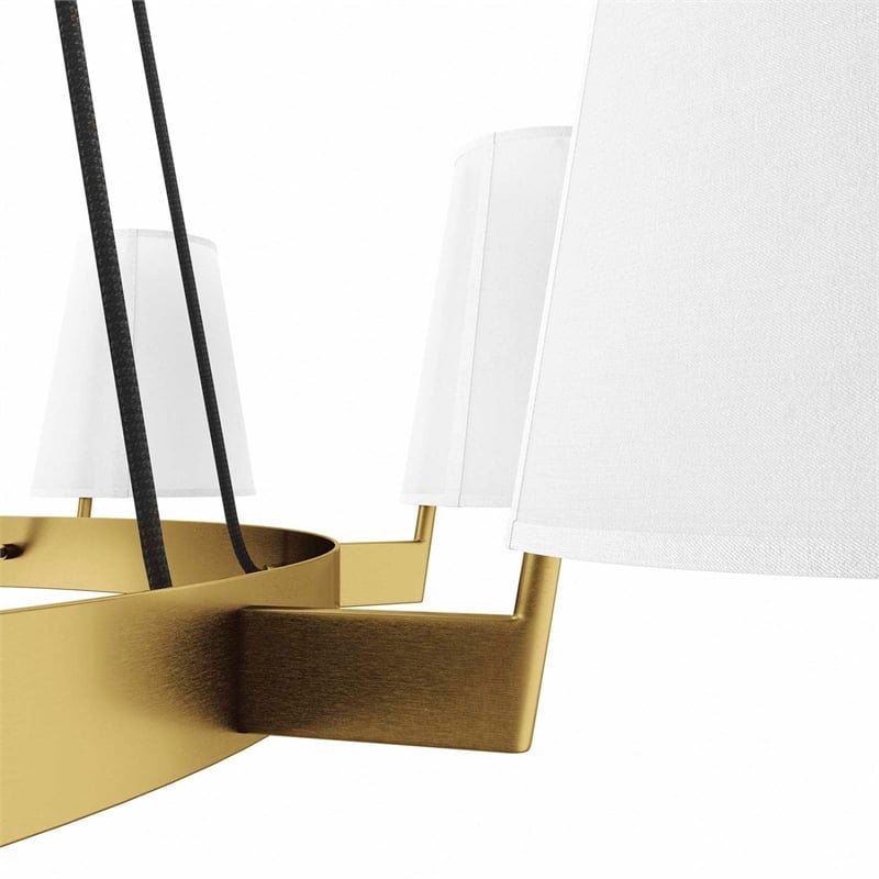Modway Surround 8-Light Metal and Fabric Chandelier in White/Satin Brass
