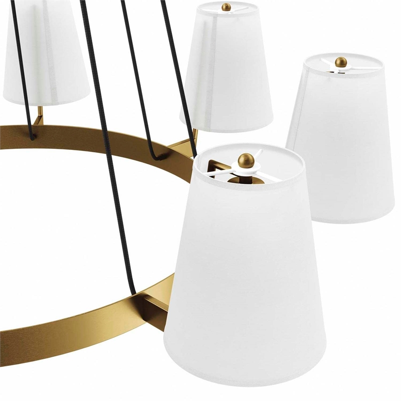 Modway Surround 8-Light Metal and Fabric Chandelier in White/Satin Brass