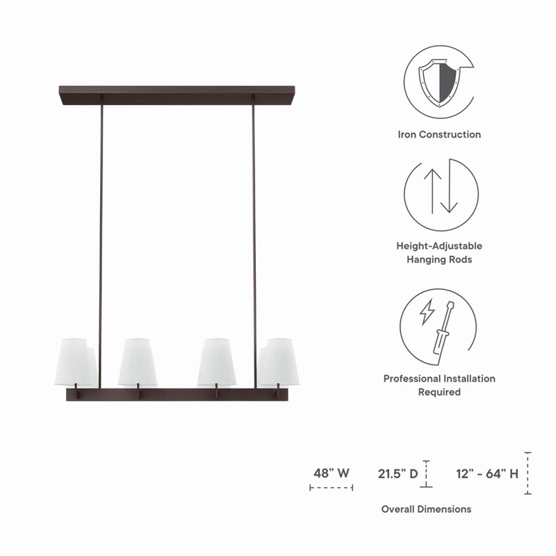 Modway Enthrall 8-Light Metal and Fabric Chandelier in White/Brass