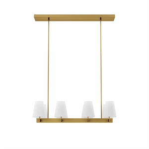 Modway Enthrall 8-Light Metal and Fabric Chandelier in White/Satin Brass