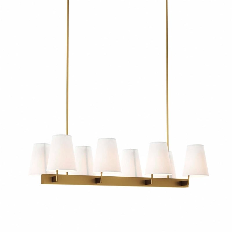 Modway Enthrall 8-Light Metal and Fabric Chandelier in White/Satin Brass