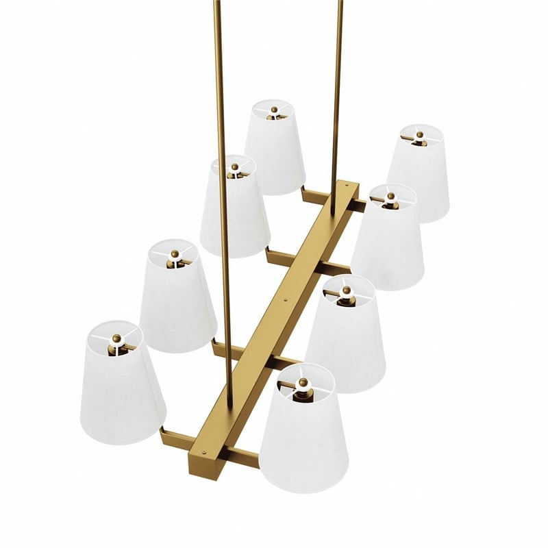 Modway Enthrall 8-Light Metal and Fabric Chandelier in White/Satin Brass