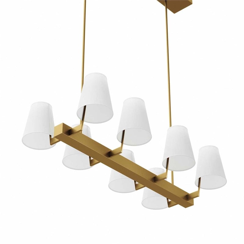 Modway Enthrall 8-Light Metal and Fabric Chandelier in White/Satin Brass
