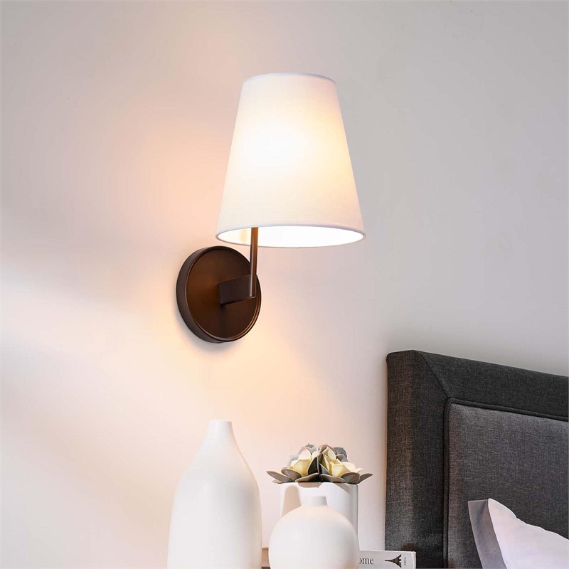 Modway Surround Metal and Fabric Wall Sconce in White/Bronze
