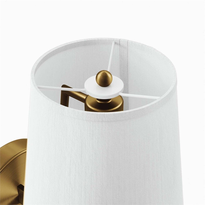 Modway Surround Metal and Fabric Wall Sconce in White/Satin Brass