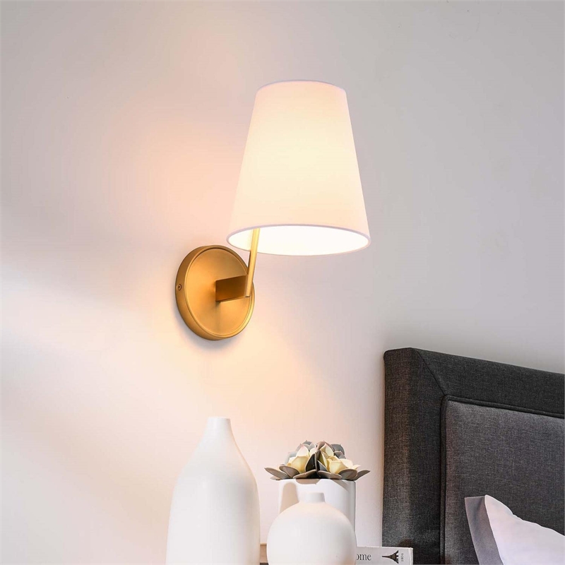 Modway Surround Metal and Fabric Wall Sconce in White/Satin Brass