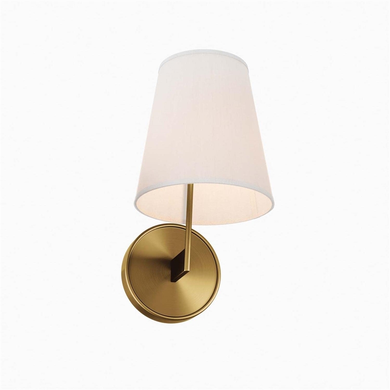 Modway Surround Metal and Fabric Wall Sconce in White/Satin Brass