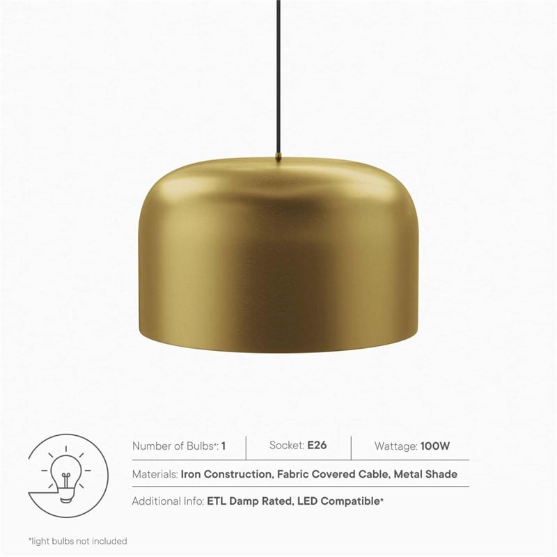 Modway Avenue 1-Light Modern Style Metal Pendant Light in Satin Brass