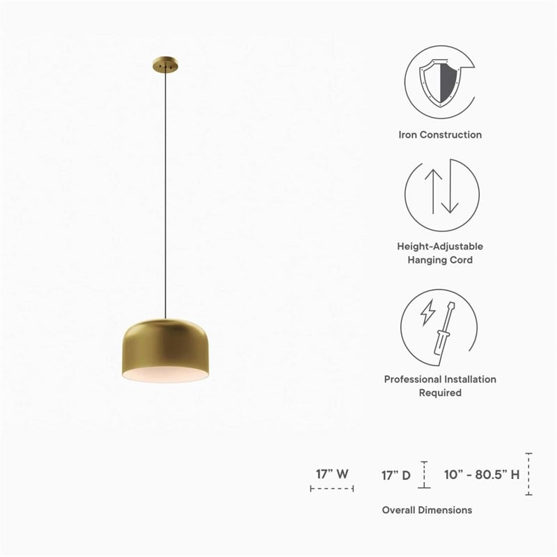 Modway Avenue 1-Light Modern Style Metal Pendant Light in Satin Brass