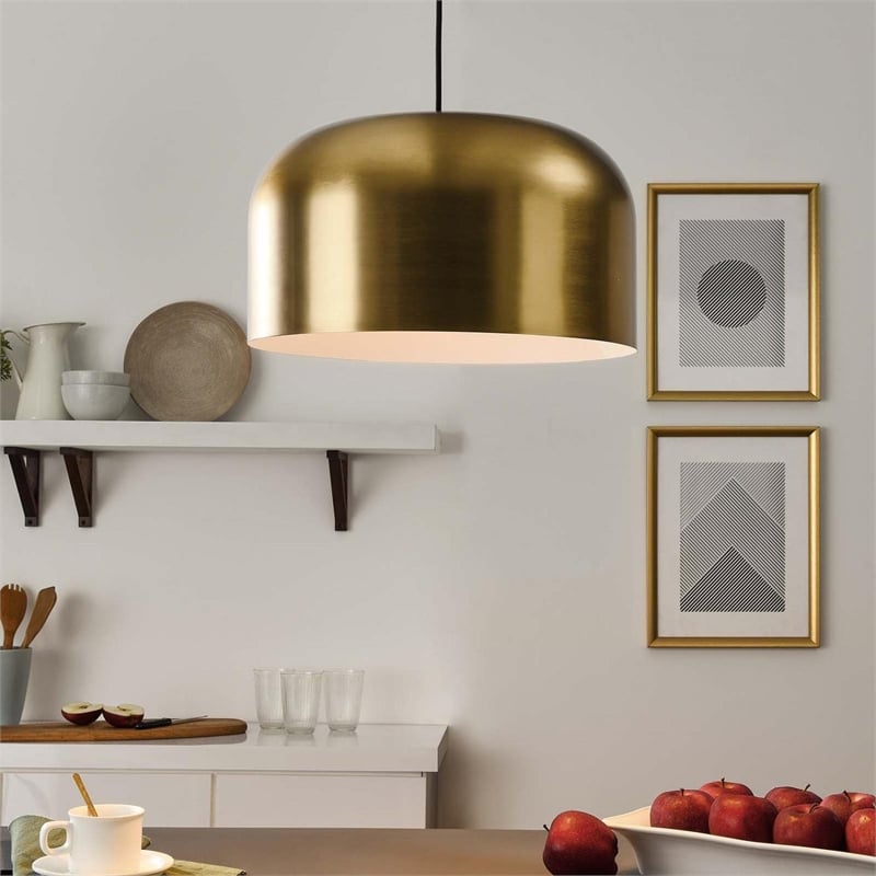 Modway Avenue 1-Light Modern Style Metal Pendant Light in Satin Brass