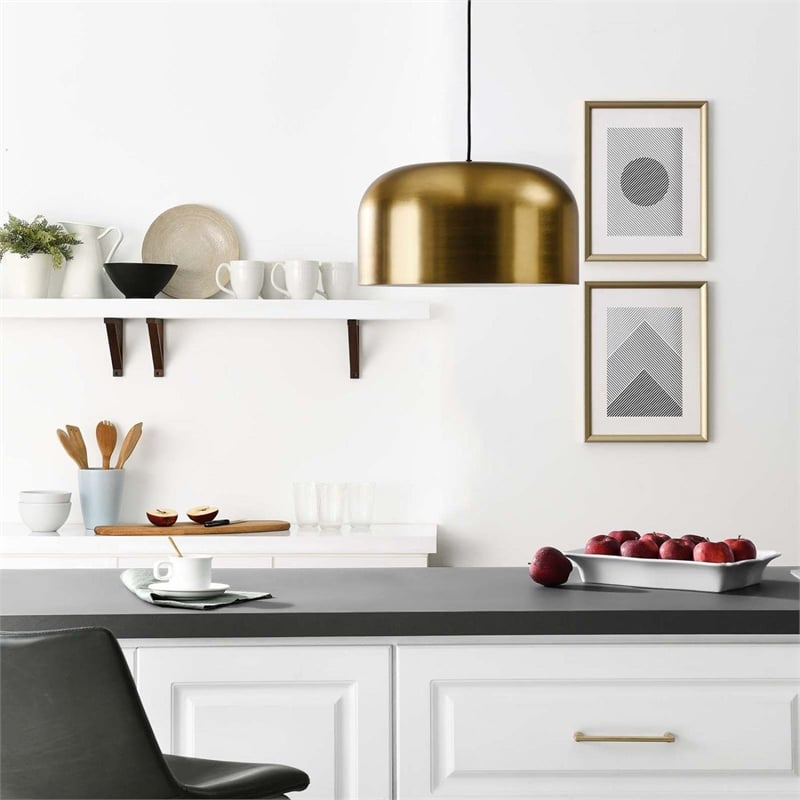 Modway Avenue 1-Light Modern Style Metal Pendant Light in Satin Brass