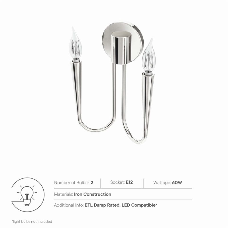 Modway Penrose 2-Light Modern Style Metal Wall Sconce in Polished Nickel