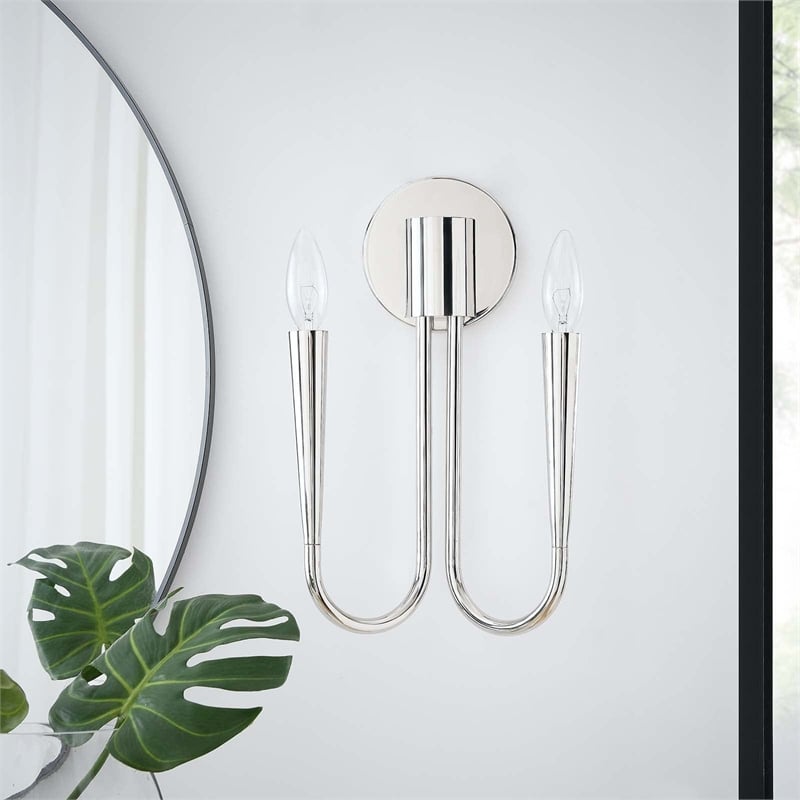 Modway Penrose 2-Light Modern Style Metal Wall Sconce in Polished Nickel