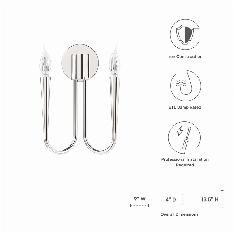 Modway Penrose 2-Light Modern Style Metal Wall Sconce in Polished Nickel