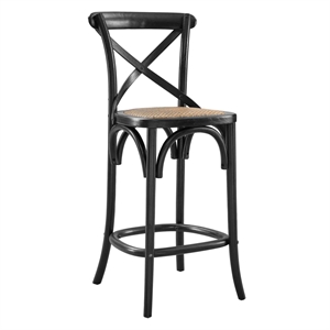 Modway Gear 39.5&quot Rattan and Elm Wood Counter Stool in Black Finish