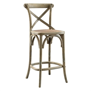 Modway Gear 39.5&quot Rattan and Elm Wood Counter Stool in Gray Finish