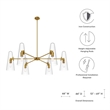 Modway Beacon 6-Light Metal and Glass Chandelier in Clear/Satin Brass