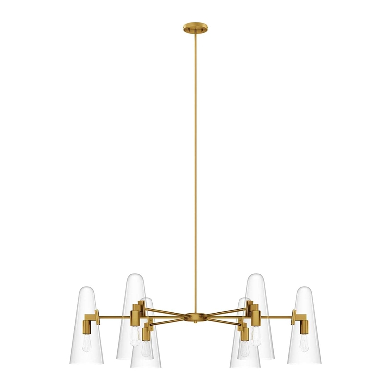Modway Beacon 6-Light Metal and Glass Chandelier in Clear/Satin Brass