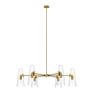 Modway Beacon 6-Light Metal and Glass Chandelier in Clear/Satin Brass