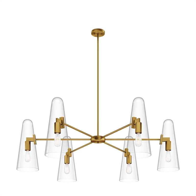 Modway Beacon 6-Light Metal and Glass Chandelier in Clear/Satin Brass