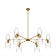 Modway Beacon 6-Light Metal and Glass Chandelier in Clear/Satin Brass
