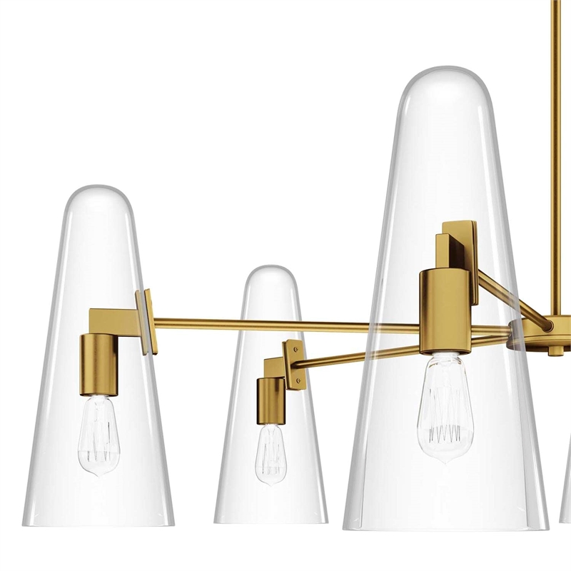 Modway Beacon 6-Light Metal and Glass Chandelier in Clear/Satin Brass