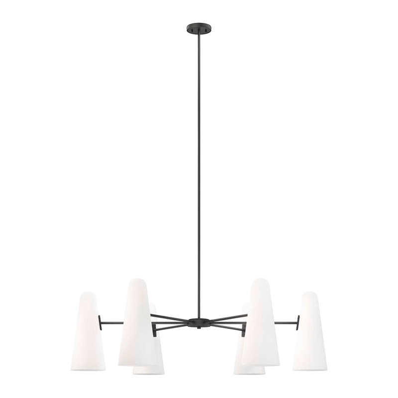 Modway Beacon 6-Light Metal and Glass Chandelier in Opal/Black
