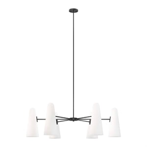 Modway Beacon 6-Light Metal and Glass Chandelier in Opal/Black