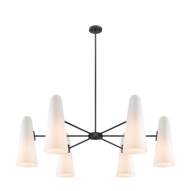 Modway Beacon 6-Light Metal and Glass Chandelier in Opal/Black