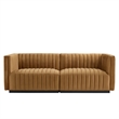 Modway Conjure Channel Tufted Performance Velvet Loveseat in Black/Cognac