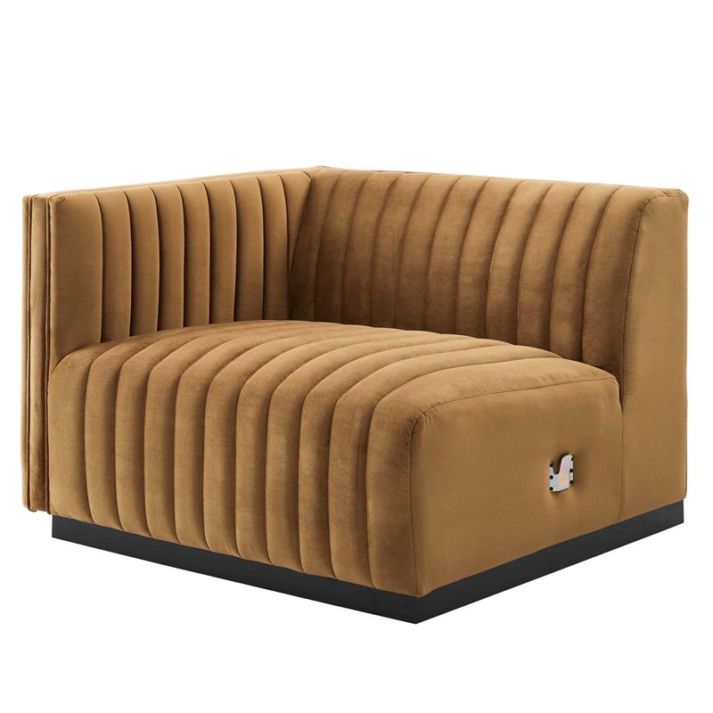 Modway Conjure Channel Tufted Performance Velvet Loveseat in Black/Cognac