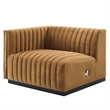Modway Conjure Channel Tufted Performance Velvet Loveseat in Black/Cognac