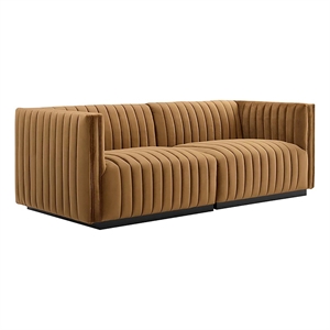 Modway Conjure Channel Tufted Performance Velvet Loveseat in Black/Cognac