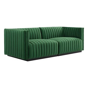 Modway Conjure Channel Tufted Performance Velvet Loveseat in Black/Emerald