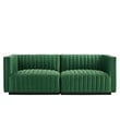 Modway Conjure Channel Tufted Performance Velvet Loveseat in Black/Emerald