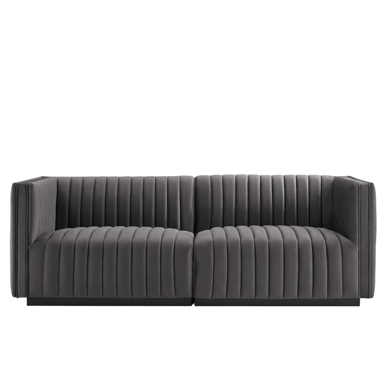 Modway Conjure Channel Tufted Performance Velvet Loveseat in Black/Gray