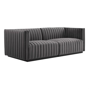 Modway Conjure Channel Tufted Performance Velvet Loveseat in Black/Gray