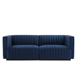 Modway Conjure Channel Tufted Performance Velvet Loveseat in Black/Midnight Blue