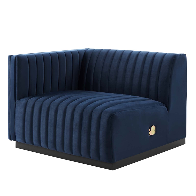 Modway Conjure Channel Tufted Performance Velvet Loveseat in Black/Midnight Blue