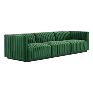 Modway Conjure Channel Tufted Performance Velvet Sofa in Black/Emerald