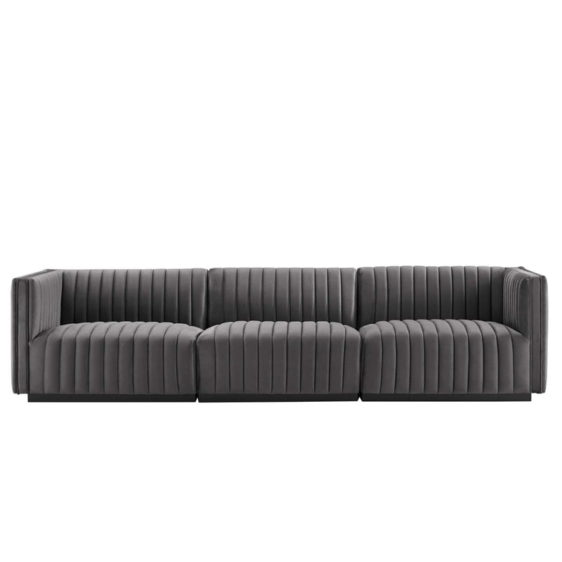 Modway Conjure Channel Tufted Performance Velvet Sofa in Black/Gray