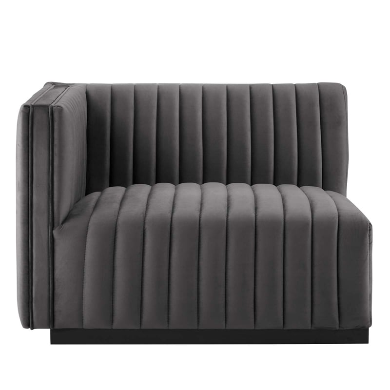 Modway Conjure Channel Tufted Performance Velvet Sofa in Black/Gray